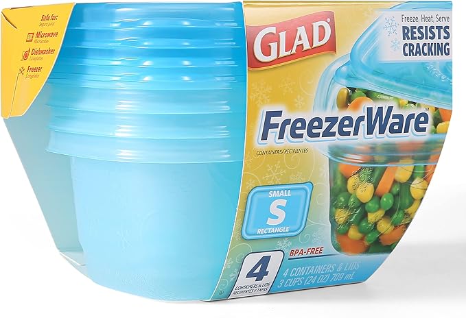 Glad GladWare Freezerware Food Storage Containers - Small Rectangle - Meal Container Holds up to 24 Ounces of Food - Lock Tight Seal, 4 Count - 6 Pack