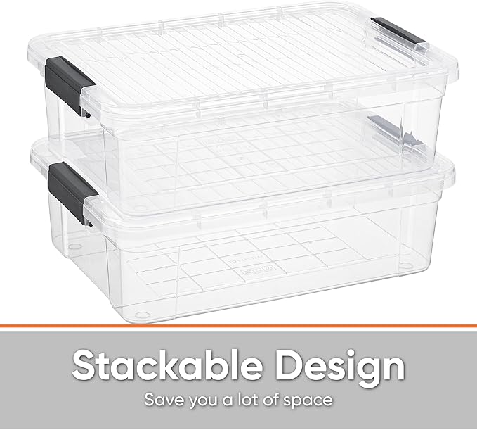 Superio 13.7 Qt Clear Plastic Storage Bins with Lids and Latches, Organizing Containers, Stackable Plastic Bin for Home, Garage, School, and Office