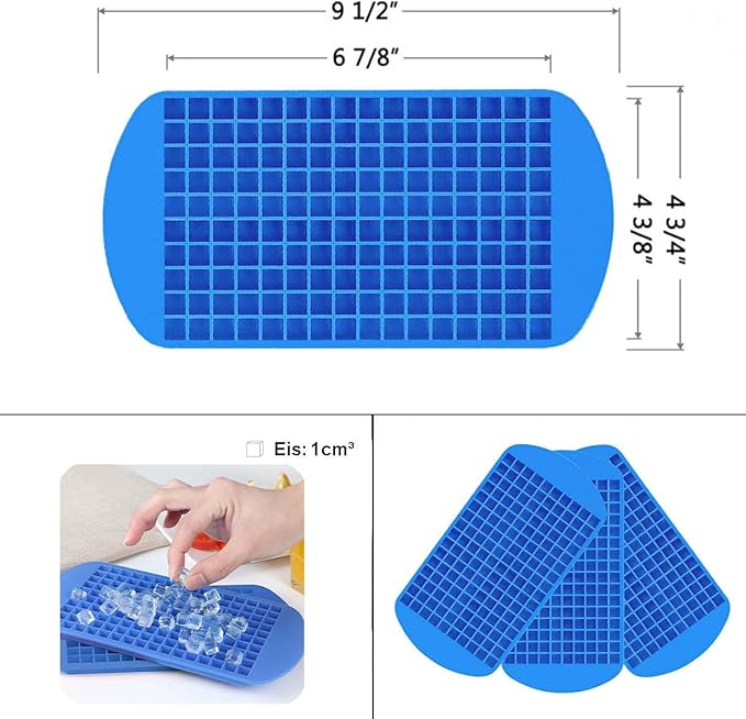 Mini Ice Cube Trays Set of 2-160 Small Ice Cubes Silicone Mold for Whiskey, Cocktails, Water Bottles - BPA Free Flexible & Stackable Ice Maker (Blue)