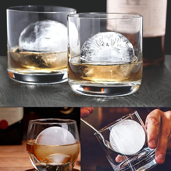 Ice Ball Molds, 2 Pack Sphere Molds With Built-in Funnel, Silicone Freezer Press Maker for 2.5 Inch Round Cubes - Whiskey, Cocktails, Bourbon