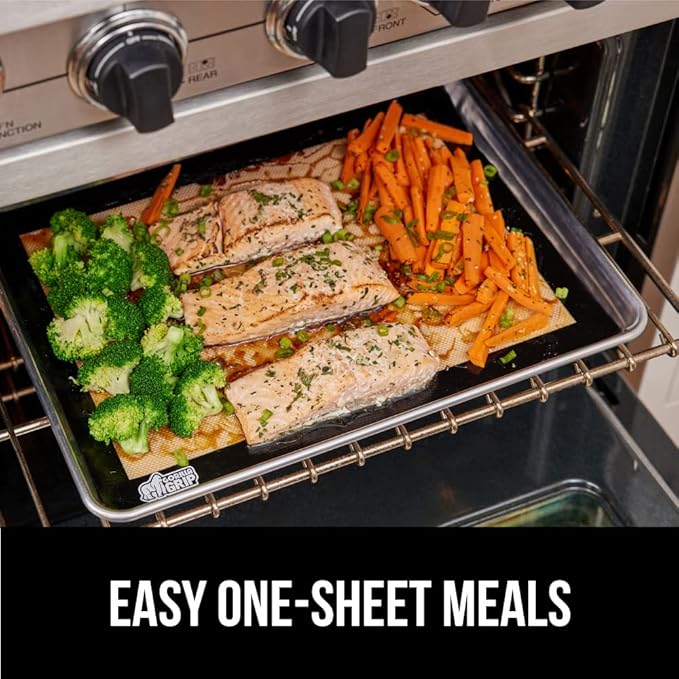 GORILLA GRIP Reusable Nonstick Silicone Baking Mat, 2-Pack, 16.5x11.87, Half Sheet, BPA-Free Oven Safe Food Liner for Cookie Sheets, No Mess Easy Clean Pastry Mats, Holiday Baking Essentials, Black