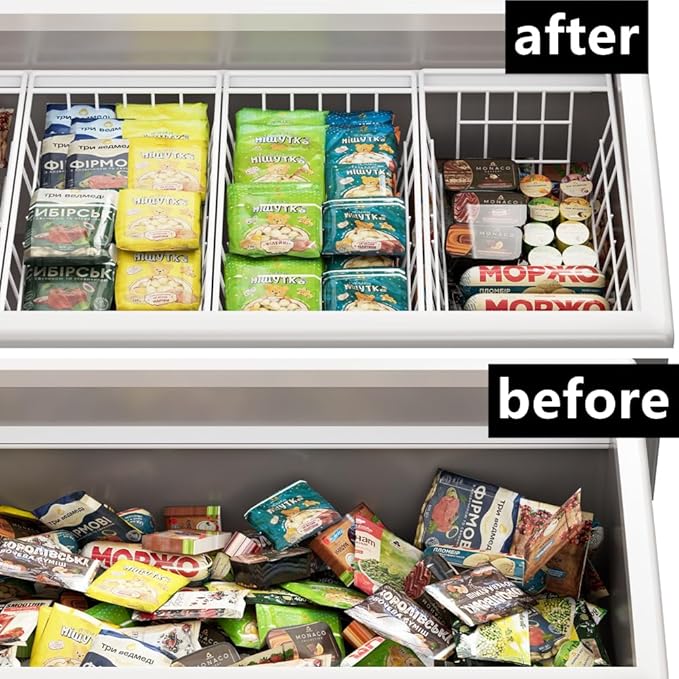 Slideep 17.5'' Large Storage Baskets Chest Freezer Organizer, Sturdy Metal Wire Pantry Freezer Bin for Home Kitchen Organization 2 Packs, White