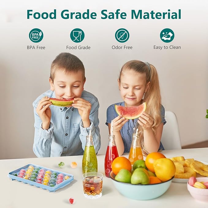 3 Pack Ice Trays for Freezer, 99 PCS Ice Cube Tray with Lid and Bin, Round Ice Cube Mold, Circle Ice Maker for Chilling Drinks (0.8 inch, Blue)