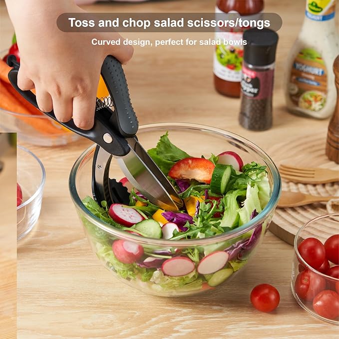 Salad Scissors with Double Blades, Lettuce Chopper for Chopped Salad, Black