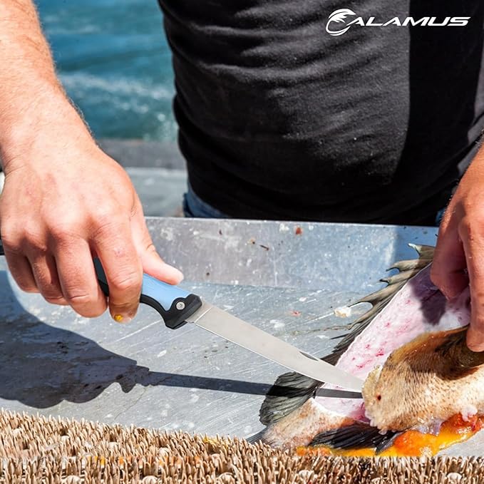 Calamus Folding Fillet Knife, Fishing Knife, G4116 German Stainless-Steel, Ultra-Sharp, Flexible & Corrosion-Resistant Blade, Non-Slip Handle, Lockback Design, Fishing Gear, Fishing Gifts for Men