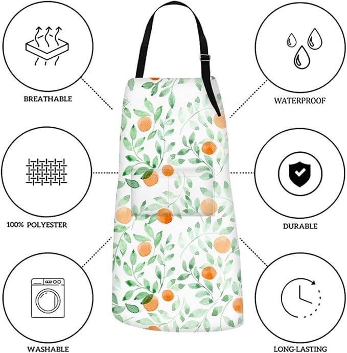 Britimes Green Leaves Fruits Orange Vintage Apron Home Kitchen Cooking Baking Gardening for Women Men with Pockets 32x28 inch