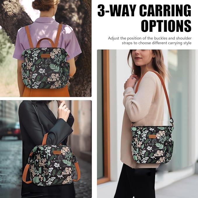 Joymee Lunch Bag Women Insulated Lunch Box Reusable Leakproof Large Spacious Cooler Tote for Women Men Adult with Bottle Holder and Side Pockets for Work Office Travel Picnic -08 Green Leaf