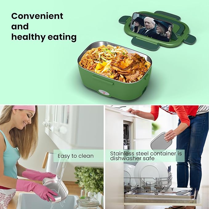 Heated Lunch Box for Men&Women - 80W Electric Lunch Box for Adults with Dual 1.5L 304 Stainless Steel Containers Fast Heating Portable Food Warmer for Car&Truck lonchera eléctrica portátil