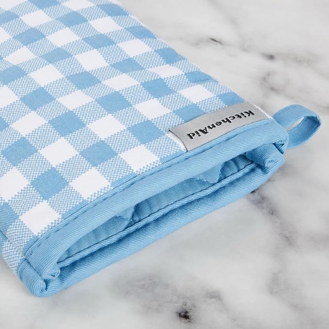KitchenAid Gingham Oven Mitt 2-Pack Set, Blue Velvet, 7"x13"