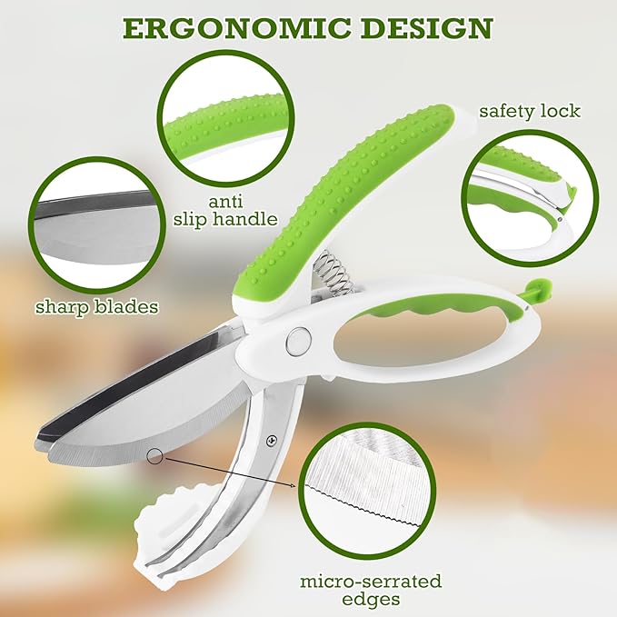 Salad Scissors, Salad Chopper with Double Blades, Lettuce Chopper, Lettuce Scissors for Chopped Salad, Chopped Salad Chopper Tool for Tossing and Chopping in Salad Bowl (White)