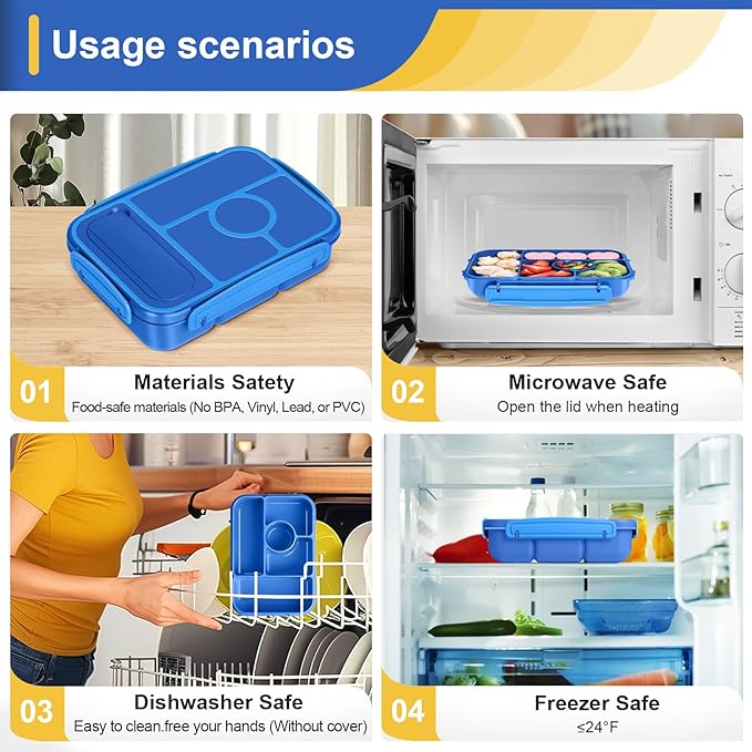 Bento Box Adult Lunch Box Kids,Lunch Containers for Adults/Kids/Toddler,5 Compartments Bento Lunch Box with Sauce Vontainers,Microwave & Dishwasher & Freezer Safe,BPA-Free (Navy)