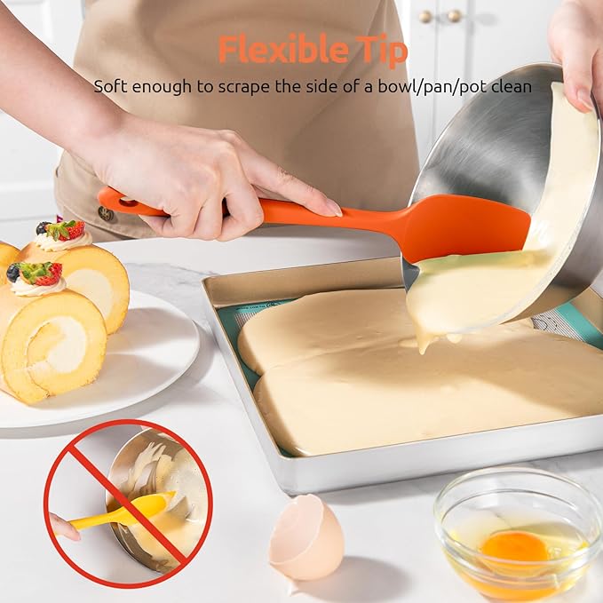 U-Taste Silicone Spatula Set: 600ºF High Heat Resistant, Seamless Food Grade Flexible Rubber Kitchen Cooking Mixing Baking Scraper for Nonstick Cookware Set of 3 (Orange)