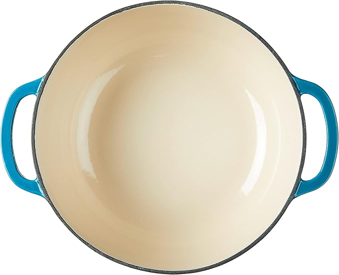 Lodge 7.5 Quart Enameled Cast Iron Dutch Oven with Lid – Dual Handles – Oven Safe up to 500° F or on Stovetop - Use to Marinate, Cook, Bake, Refrigerate and Serve – Cornflower Blue