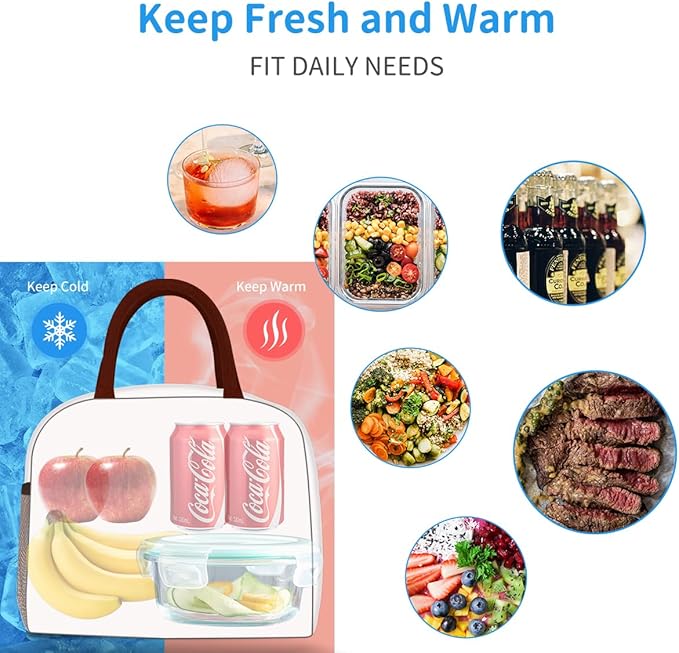 DALINDA Lunch Bag Lunch Box for Women Men Reusable Insulated Lunch Tote Bag, Handbags Case High Capacity for Travel Work Picnic,white