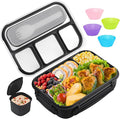 Bento Box Adult Lunch Containers, 5 Cup Box with 4 Compartments &Spork &Sauce Box, Leak-Proof, Microwave/Dishwasher Safe(Black)