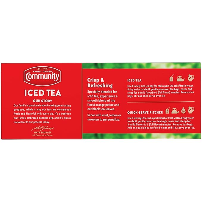 Community Coffee Signature Iced Tea, 288 Family Size Tea Bags, 24 Count Box (Pack of 12)