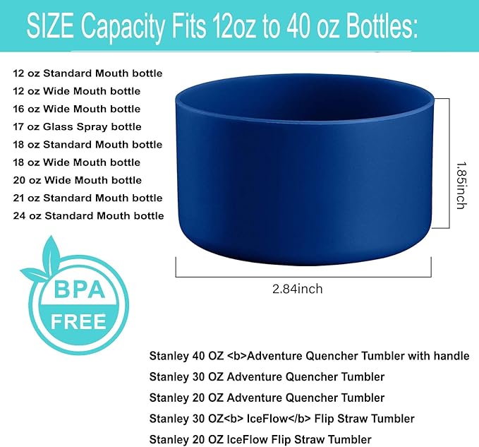 Protective Silicone Boot for 12oz - 24 oz Stainless Steel Water Bottles - Stanley 40oz Tumbler with Handle & Stanley IceFlow 20oz 30oz Anti-Slip Bottom Sleeve Cover，BPA free (Darkblue)