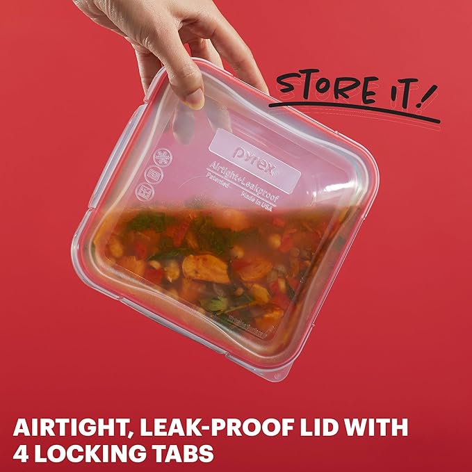 Pyrex Freshlock 10-Pack Mixed Sized Airtight Glass Food Storage Container Set, Non Toxic, BPA-Free Leakproof Locking Lids