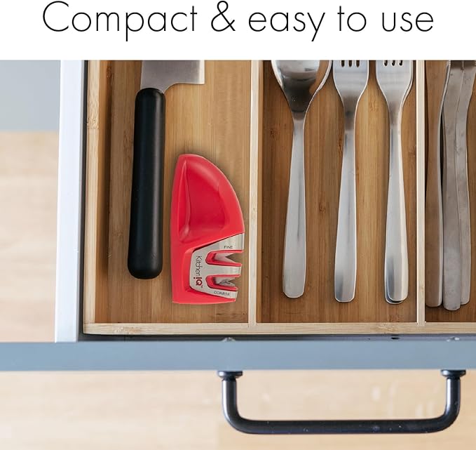 KitchenIQ 51421 | Edge Grip 2-Stage Knife Sharpener | Red – 3 Pack | Coarse & Fine Sharpener | Compact for Easy Storage | Stable Non-Slip Base | Soft Grip Rubber Handle | Straight & Serrated Knives