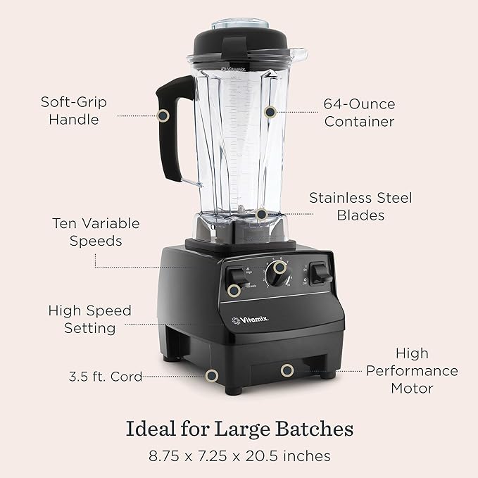 Vitamix 5200 Blender, Professional-Grade Blender for Smoothies, Soups, Ice Cream and More, Stainless-Steel Blades, Self-Cleaning Kitchen Appliance, 64 Oz Container, Red