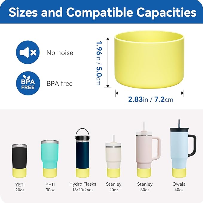 2 Pack Silicone Boot | Compatible with Hydro Flask, Owala, Yeti, Stanley & More | Fits 2.75-2.85" Bottom Bottles/Tumblers (12-40oz) | Anti-Slip | BPA-Free | Scratch & Noise Resistant