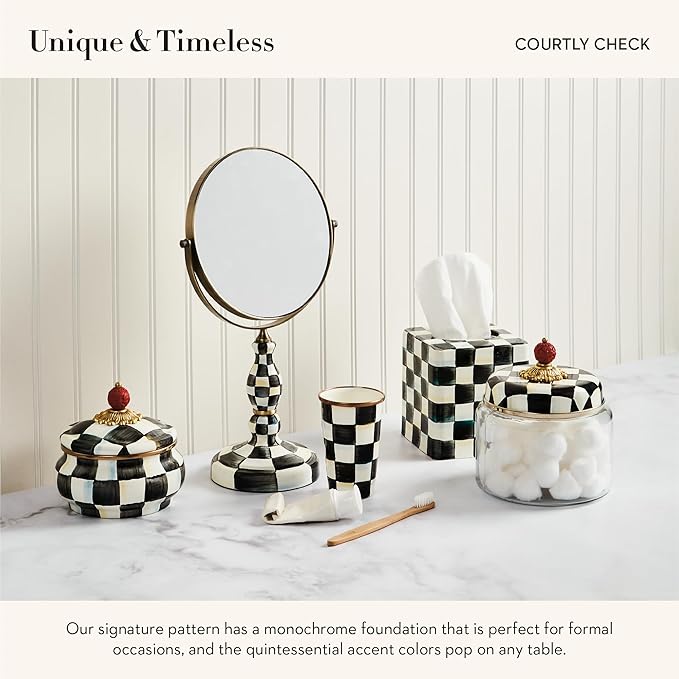 MACKENZIE-CHILDS Courtly Check Kitchen Canister, Decorative Black-and-White Glass Storage Jar with Lid, Small