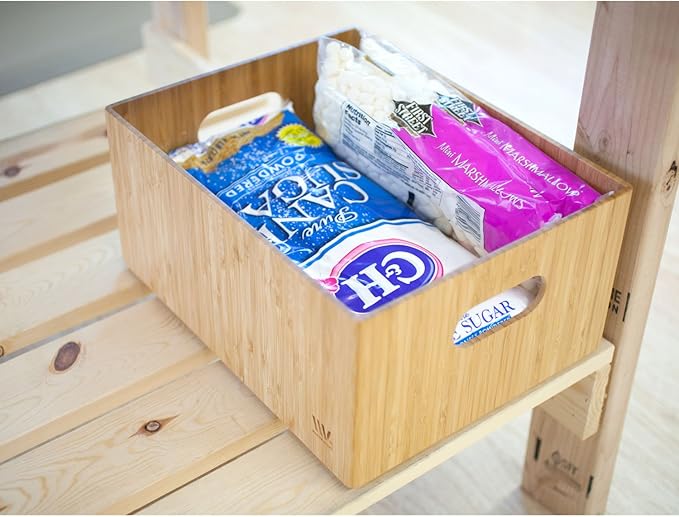 MobileVision Bamboo Storage Box, 14”x11”x 6.5”, Durable Bin w/ Handles, Stackable - For Toys Bedding Clothes Baby Essentials Arts & Crafts Closet & Office Shelf