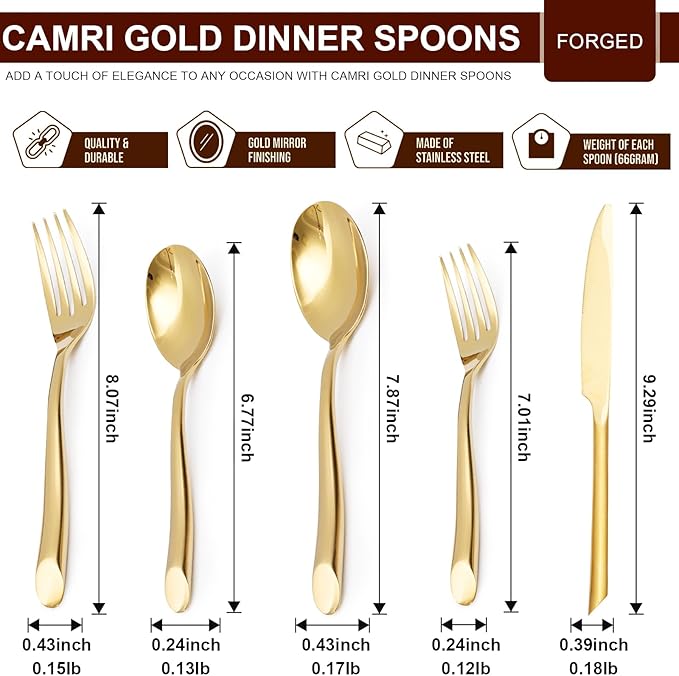 Gold 20-Piece Silverware Set with Handle, Stainless Steel Flatware Set, Cutlery Set Mirror Polished, Dishwasher Safe, Service for 4