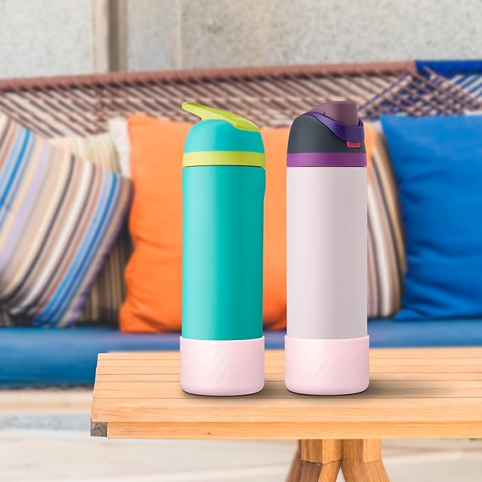 2PCS Silicone Water Bottle Boot for Owala 24oz, Protective Bottom Bumper Anti-Slip Sleeve for FreeSip, Twist, and Flip Stainless Steel Bottles, Dishwasher Safe and BPA Free(Pink)