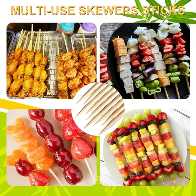 300 Pcs 16 inch Natural Bamboo Skewers, Φ=4mm, PEOUWNES Food Sticks for Appetiser, BBQ, Fruit，Cocktail, Grilling Kebabs, Bouquet, Chocolate Fountain, Corn Dog, Kitchen, Barbecue, Crafting and Party