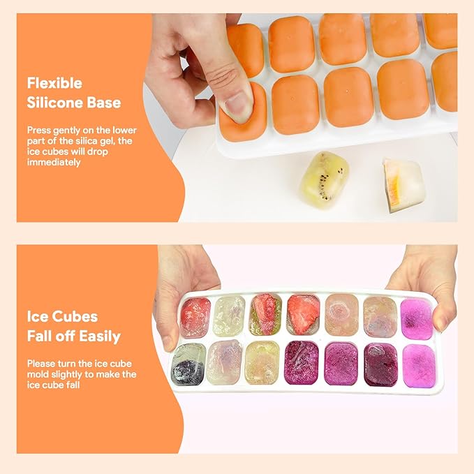 Ice Cube Trays 4 Pack, Airabc Silicone Ice Cube Trays with Removable Lid, Easy-Release Flexible 14-cube Ice Trays, LFGB Certified and BPA Free, Stackable Ice Trays with Covers for Cocktail, Freezer