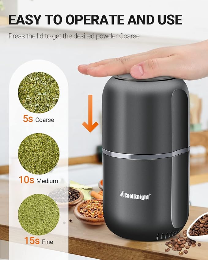COOL KNIGHT Electric Herb Grinder [Large Capacity/High Rotating Speed] - Electric Grinder for Spices and Herbs (Grey 2)