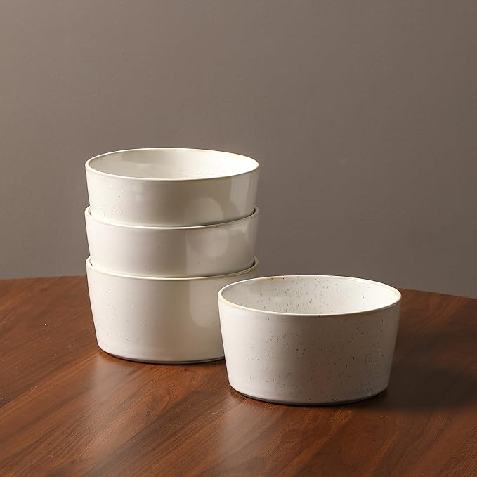 Stone Lain Cairo 12-Piece Dinnerware Set Stoneware, Plates and Bowls Set, Microwave and Dishwasher Safe, Includes Dinner and Salad Plates, Cereal Bowls, Dish for 4, White Speckled