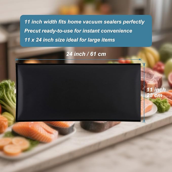 All Black Vacuum Sealer Bags 11" x 24", 5.5 Mil Precut Vacuum Seal Bags for Food Storage, Sous Vide, and Meal Prep, Heavy Duty Commercial Grade, 50 Count