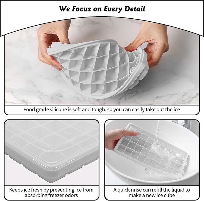 Silicone Ice Cube Tray with Leak-Proof Lid & Storage Bin for Freezer – BPA-Free 36-Piece Nugget Ice Molds, Spill-Resistant Cover & Ice Scoop Container Cover