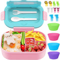 Lunch Box Kid Adult Bento Box, 4-Compartment Food Lunch Containers with Fork & Spoon, BPA Free, Leak-Proof Bento-Style Lunch Box for Work School, Microwave & Dishwasher Safe (Candy)