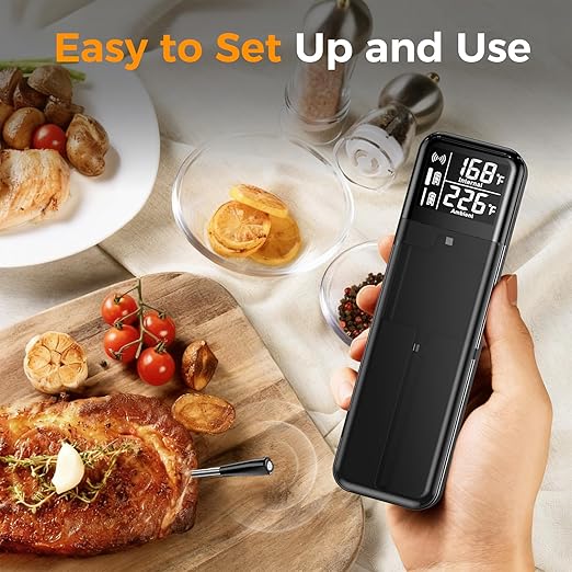 Smart Wireless Meat Thermometer,Digital Cooking Thermometer with Dual High-Accuracy Sensors,Ceramic Heat-Resistant Probe, Instant Read LCD & App Control for Kitchen,BBQ,Oven,Grill,Air Fryer
