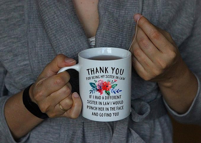 DQG CVT Best Sister-in-Law Mug - Thank You for Being My Sister In Law Coffee Mugs - Funny Sister-In-Law Gift - Unique Family Gag Gift - Birthday Christmas Novelty Present Ideas Cup Ceramic 11oz