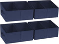 DIMJ Large Closet Shelf Organizer Bins 4 Packs with Handles and Divider, Fabric Trapezoid Storage Baskets, Foldable Clothes Containers Box for Shelf, Towel, Book, Toy, Purse, Hats, Navy Blue