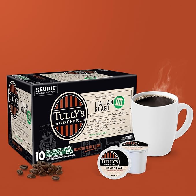 Tully's Coffee Italian Roast, Keurig Single-Serve K-Cup Pods, Dark Roast Coffee, 60 Count (6 Packs of 10)