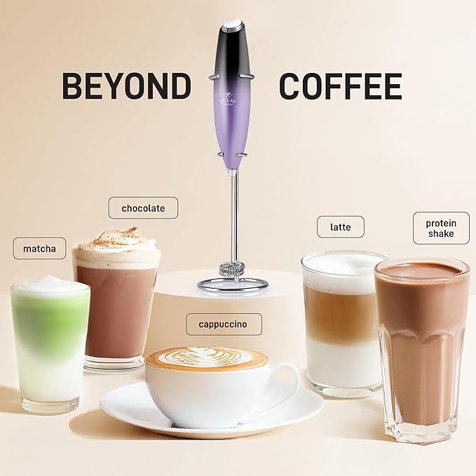 Zulay Kitchen Double Whisk Milk Frother – Handheld Foam Maker for Coffee, Lattes, Matcha, Hot Chocolate & Cappuccinos – Whip Creamy Froth in Seconds, Portable & Easy to Use