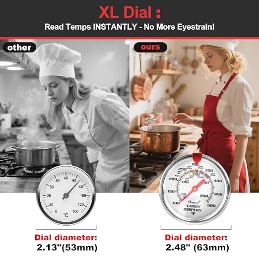 Upgraded Candy Thermometer Waterproof IP67 - Oil Thermometer for Frying with Clips - 9" Side of Pot Rainbow dial Thermometer Deep Fry for Oil Candy Candle BBQ - Silver XL
