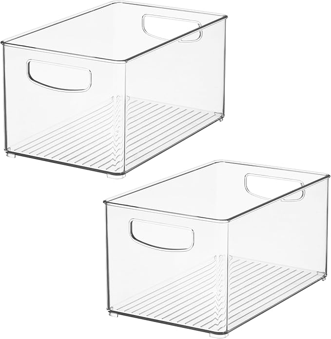 iDesign Stackable Clear Plastic Bin - Kitchen Organizers and Storage for Fridge and Pantry, 2-Pack