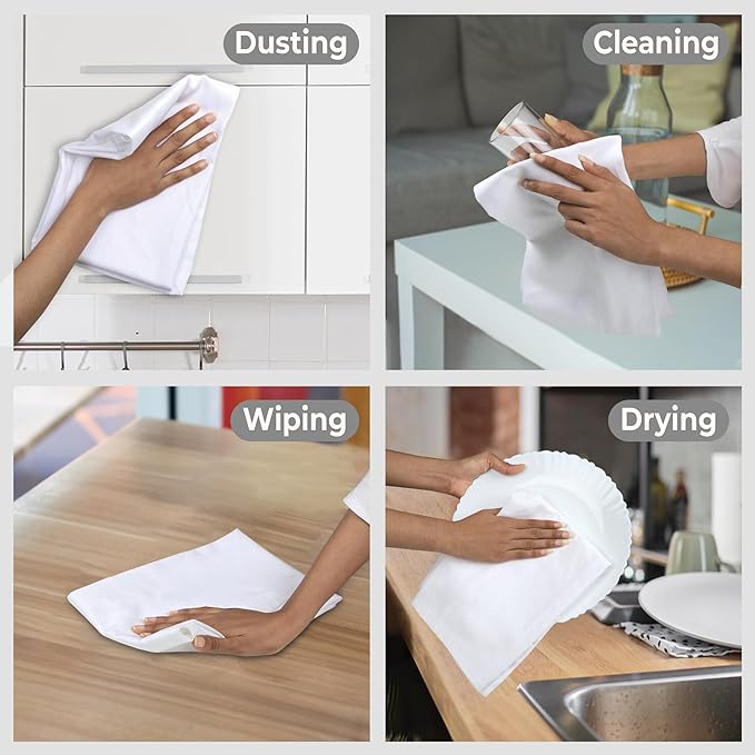 Urban Villa Flour Sack White Kitchen Towels 100% Cotton Highly Absorbent Dish Towels for Bread Proofing Baking Drying Dinnerware Glass Embroidery DIY Projects Zero Lint 27x27 Inches (8 Pack)