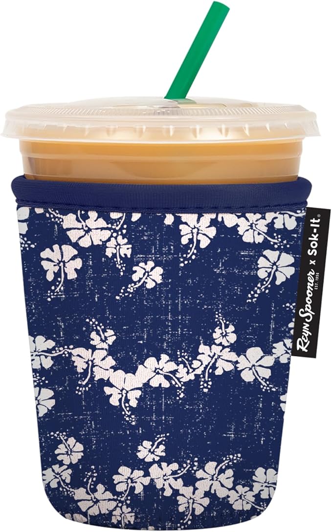 Sok It JavaSok Iced Coffee & Cold Soda Insulated Neoprene Cup Sleeve (Reyn Spooner 50th State Flower, Small: 16-20oz)