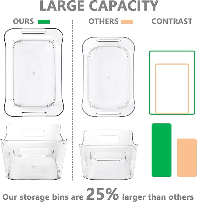 Tiawudi 12 Pack Plastic Storage Bins, Multi-Use Organizer Bins, Pantry Organizer, Clear Storage Containers for Home, Kitchen, Office, Cabinet, Shelf and Fridge Organization