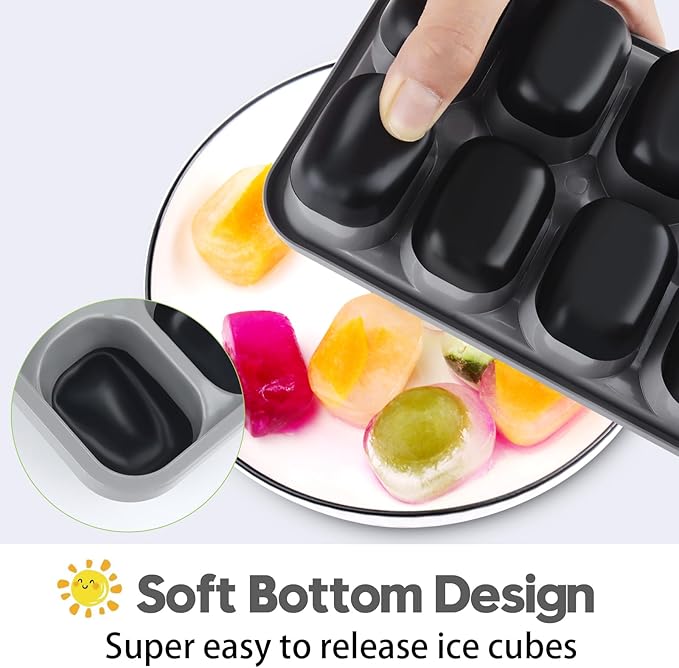 Ice Cube Tray 4 Pack, Easy-Release & Flexible 56 pcs Silicone Ice Cube Trays with Spill-Resistant Removable Lid, Stackable Ice Trays with Covers for Freezer, Cocktail
