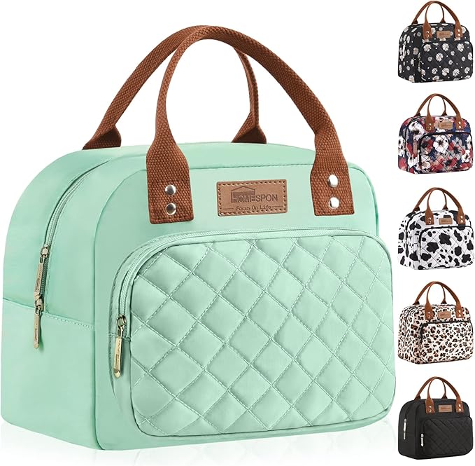 HOMESPON Lunch Bag for Woman Man Adults with Front Pocket Insulated Lunch Tote Lunch Box Container for Work Picnic or Travel(Green)