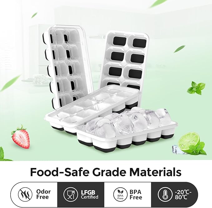 DOQAUS Ice Cube Trays 4 Pack, 40 pcs Silicone Ice Cubes Tray Maker with Spill-Resistant Removable Lid, Easy Release & Pop out, LFGB and BPA Free, Stackable Flexible, for Soup, Food, Cocktail, Coffee