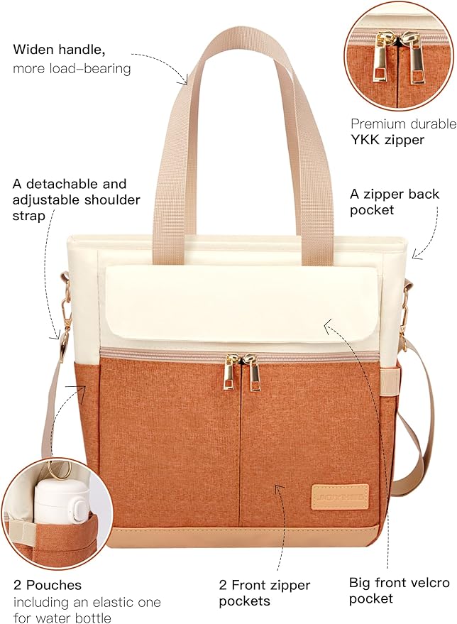 JOYHILL Lunch Bag for Women, Lunch Tote Leakproof Insulated Lunch Box with Shoulder Strap, Adult Reusable Lunch Cooler Tote Bags for Work Picnic Camping Beach (ORANGE)